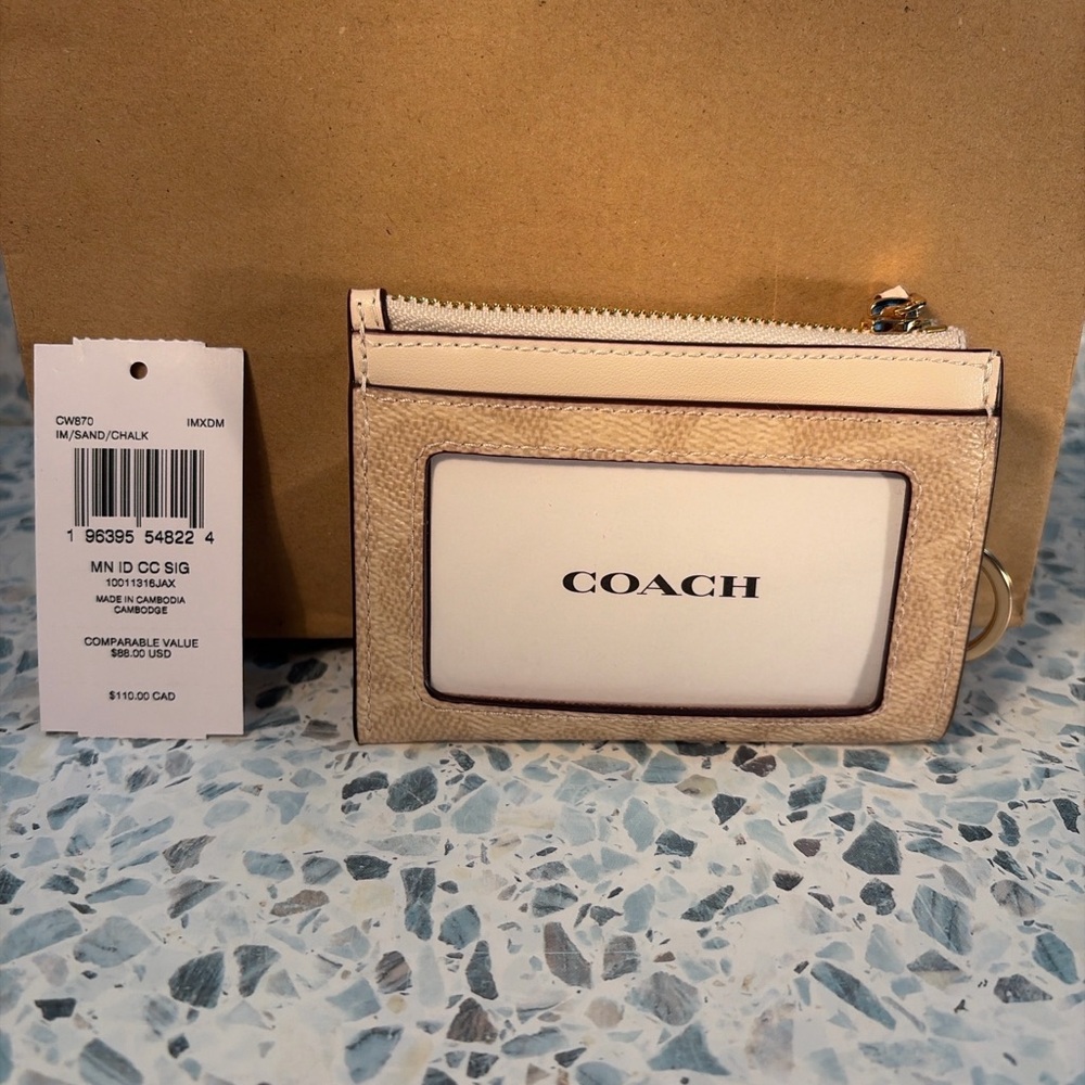 Coach Mini ID Card Case Signature Canvas Sand Chalk CW870 - Picture 3 of 4